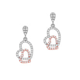 Silver Two-Tone Interlocking Cz Heart Drop Earrings